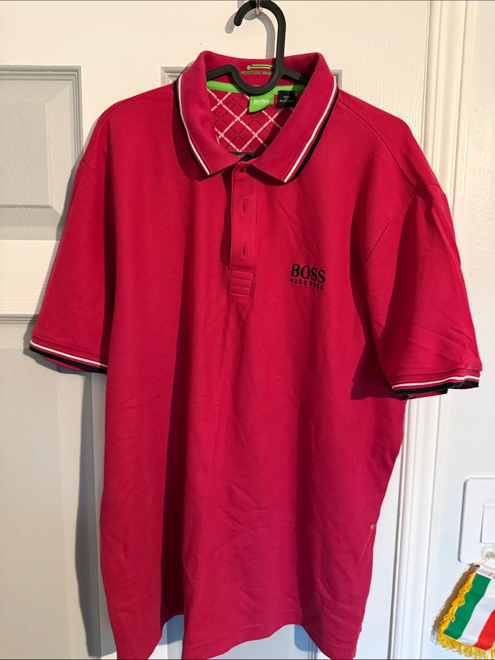 BOSS Red Polo with Contrasting Collar Trim